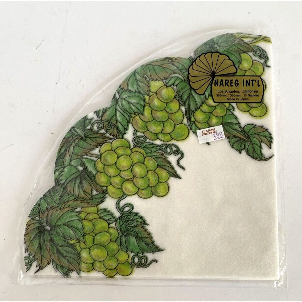 Silken Rice Paper Napkins Grapes Fruit Leaves Gold Accents 15 Pack Made In Japan